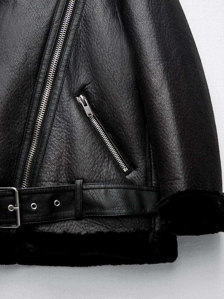 Amirozo Fur Faux Leather Jacket