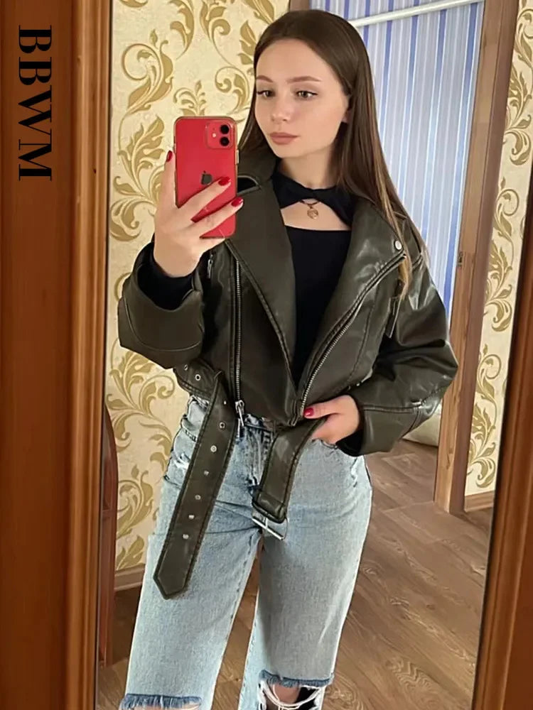 Pu Faux Leather Moto Biker Jacket