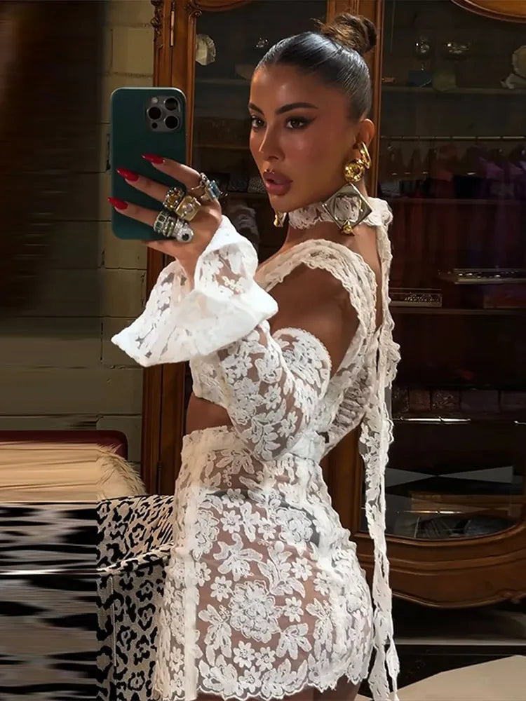 Dilly Lace Hollow Out Skirt Set