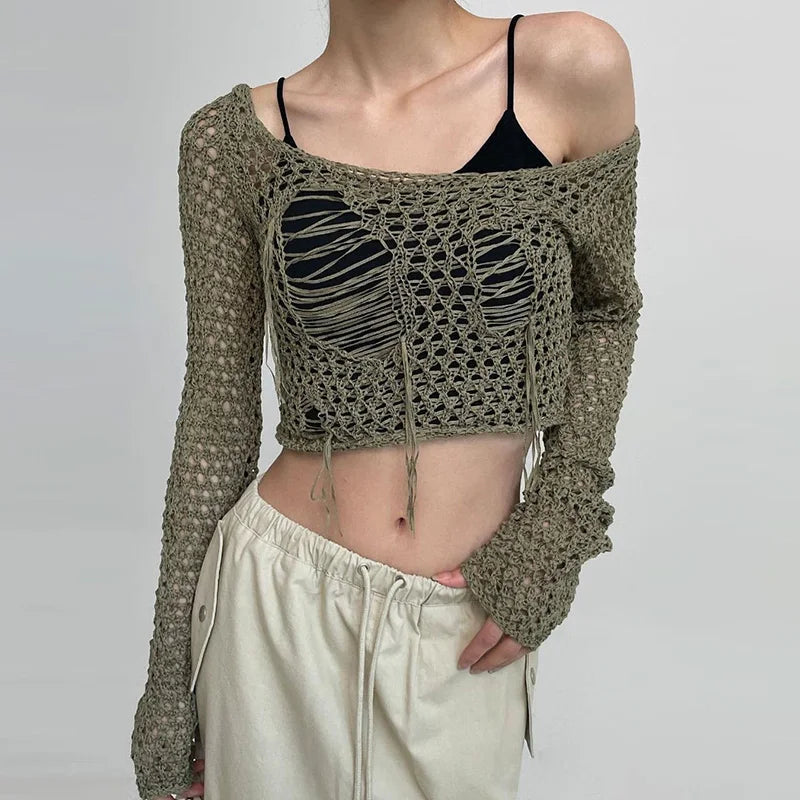 Knit Rib Out Crop Top Tank