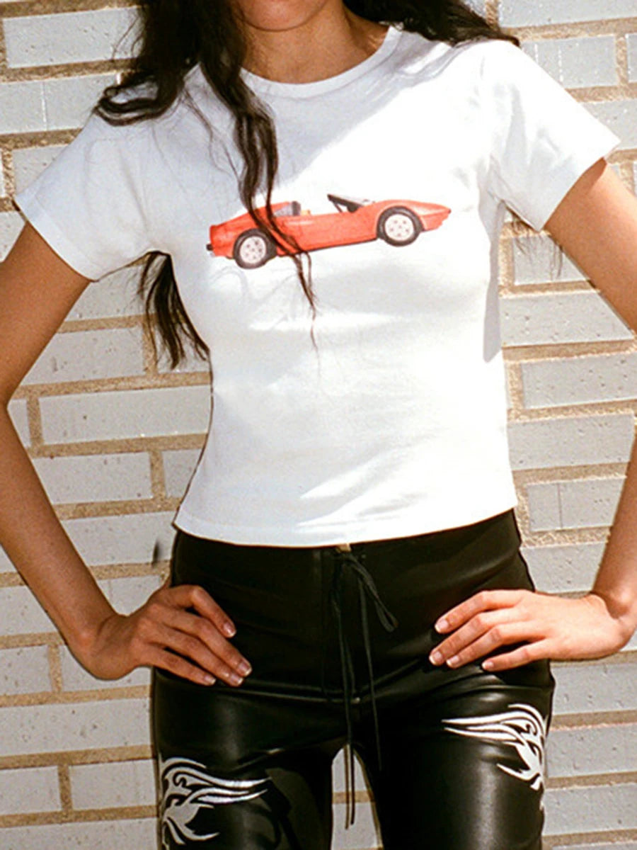 Topless Fast Car Cotton Y2K T-shirt