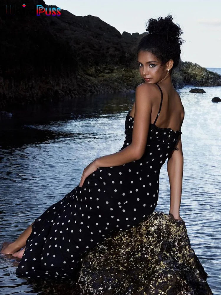 Vivien Polka Dots Print Spaghetti Strap Dress