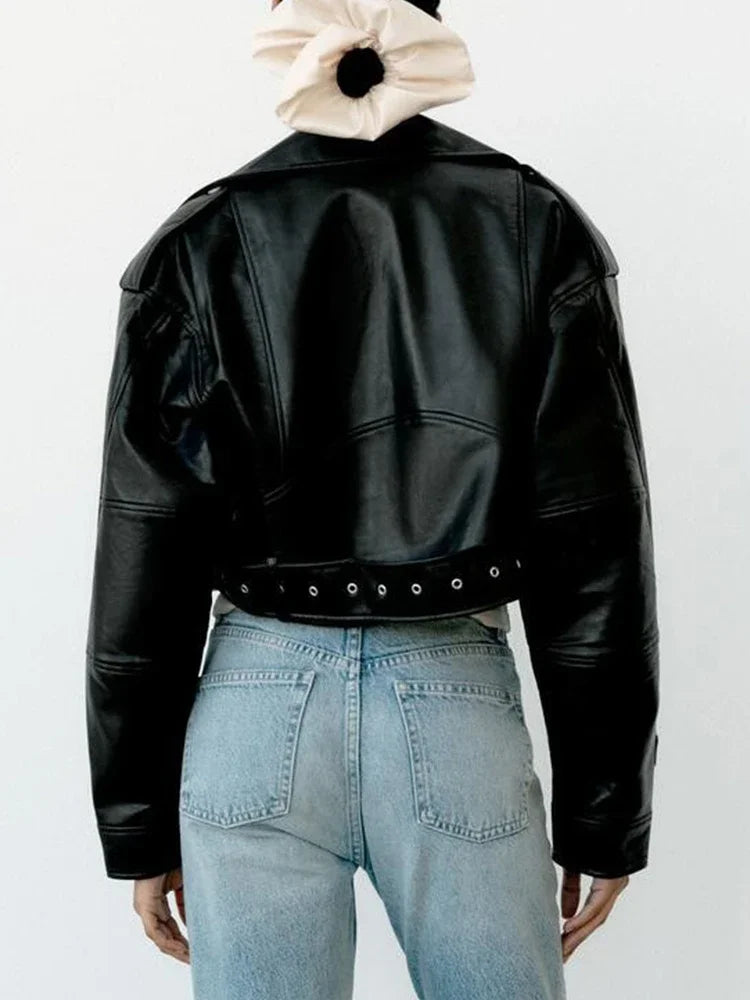 Pu Faux Leather Moto Biker Jacket