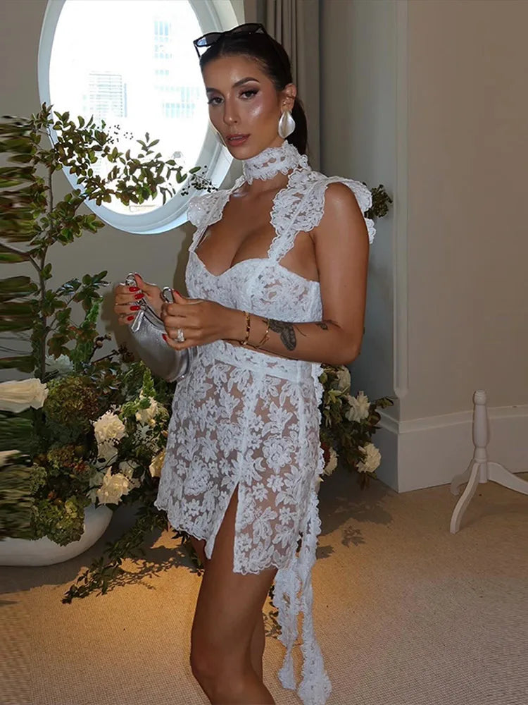 Sexy Lace Hollow Out Skirt Set