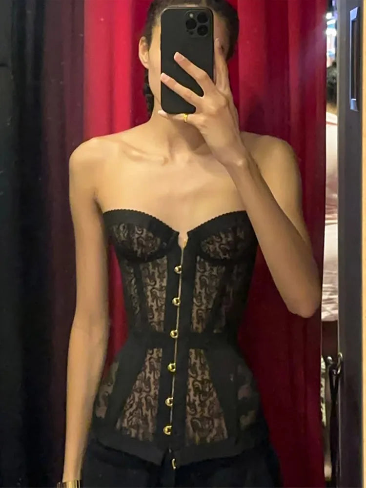 Lace Vest Slim See Through Party tank Top