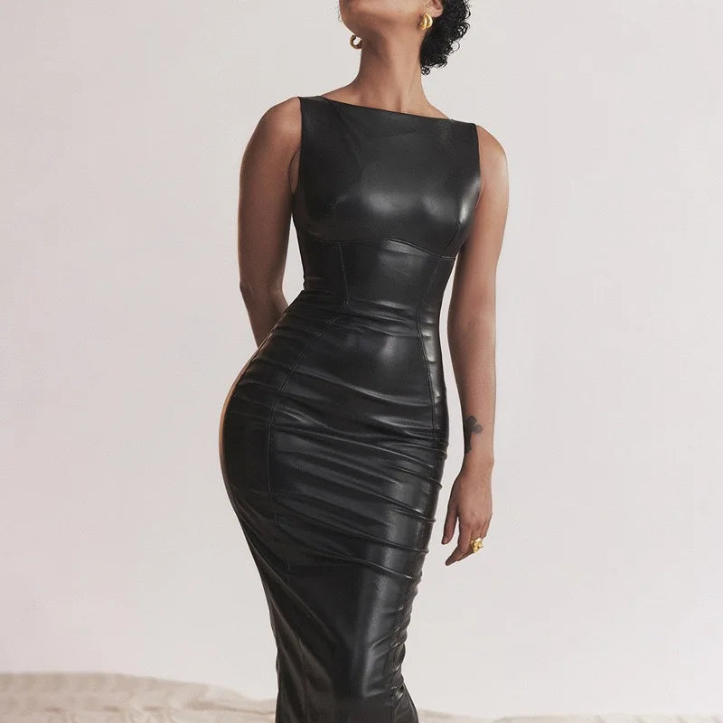 Tessa Leather Long Dress