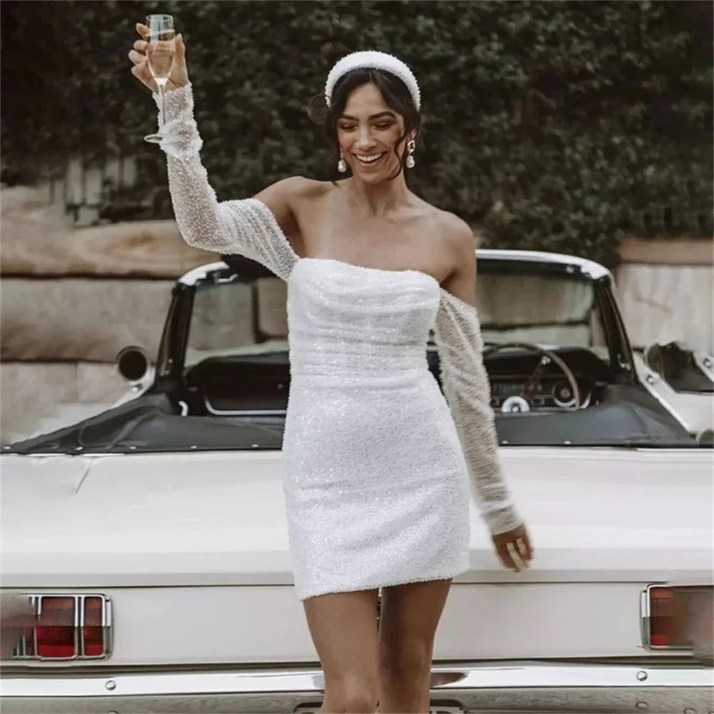 Beading Mini Sheath Short Wedding Gown