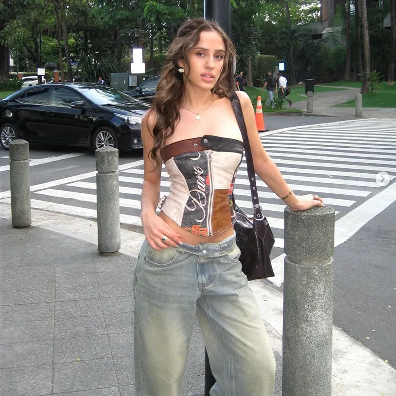 PU Leather Moto Girl Y2k Tube