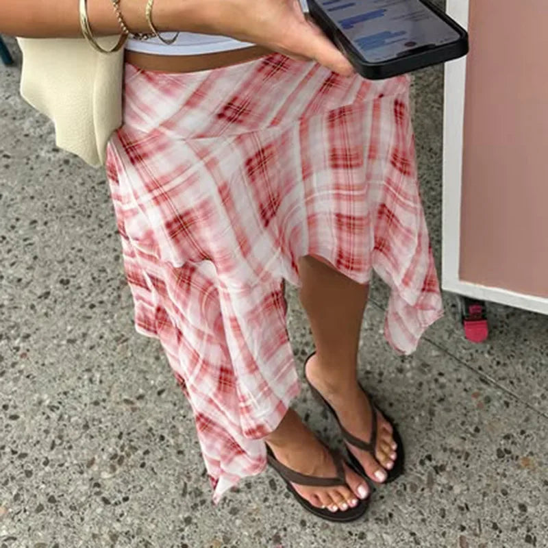 Turino Plaid Print Irregular Skirt