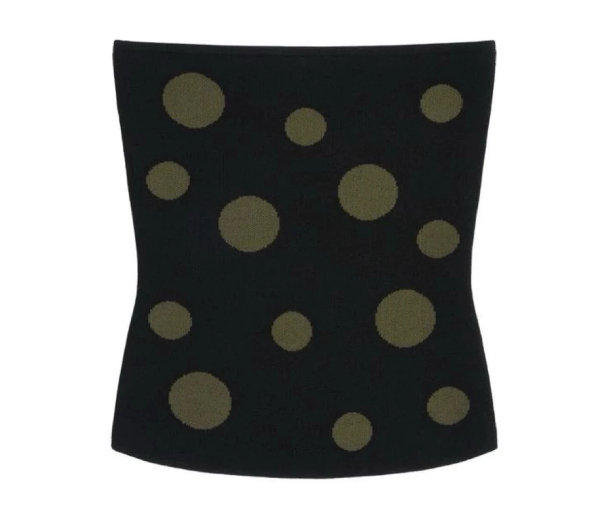 Tank black knitted tube top + green polka mini skirt
