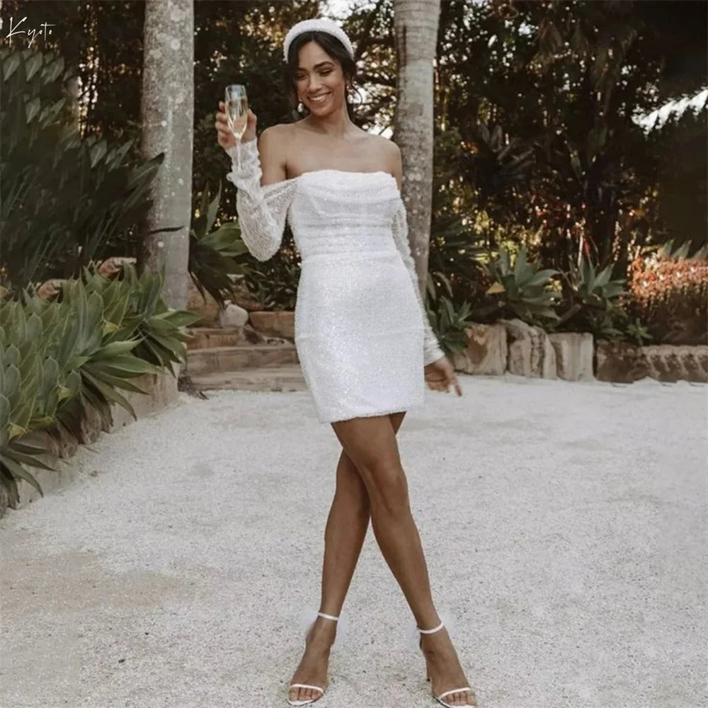 Beading Mini Sheath Short Wedding Gown