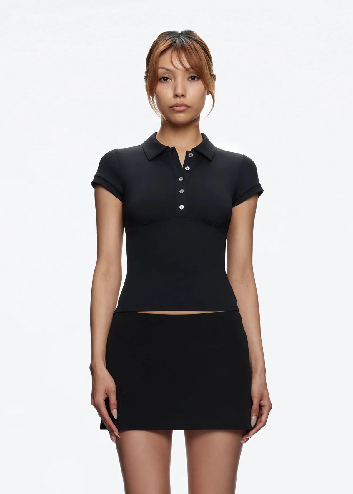 Black Polo Collar Slim Top