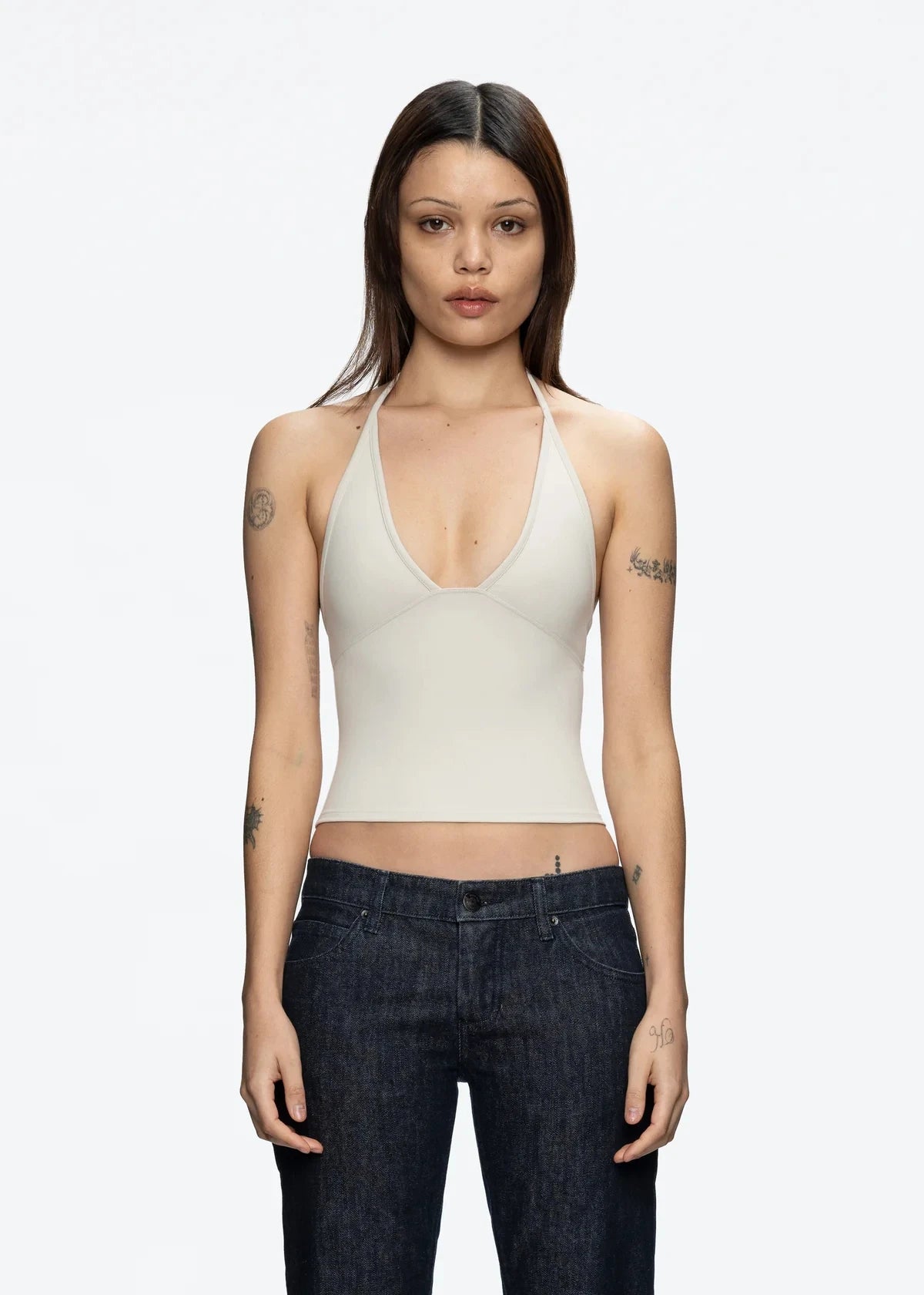 Tank triangle cup halter neck v-neck vest