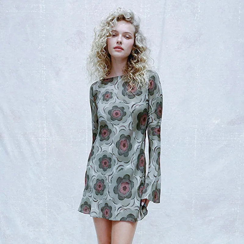 Bohemian Floral Green Mini Dress