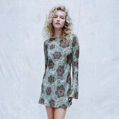 Bohemian Floral Green Mini Dress