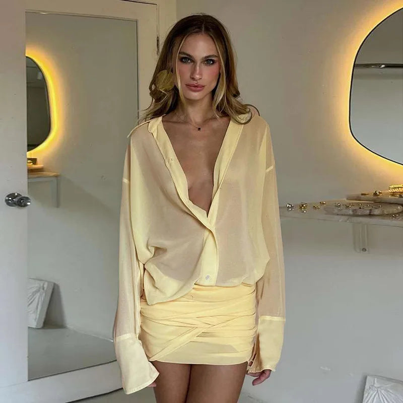 Gowl See Through Shirt Mini Dress