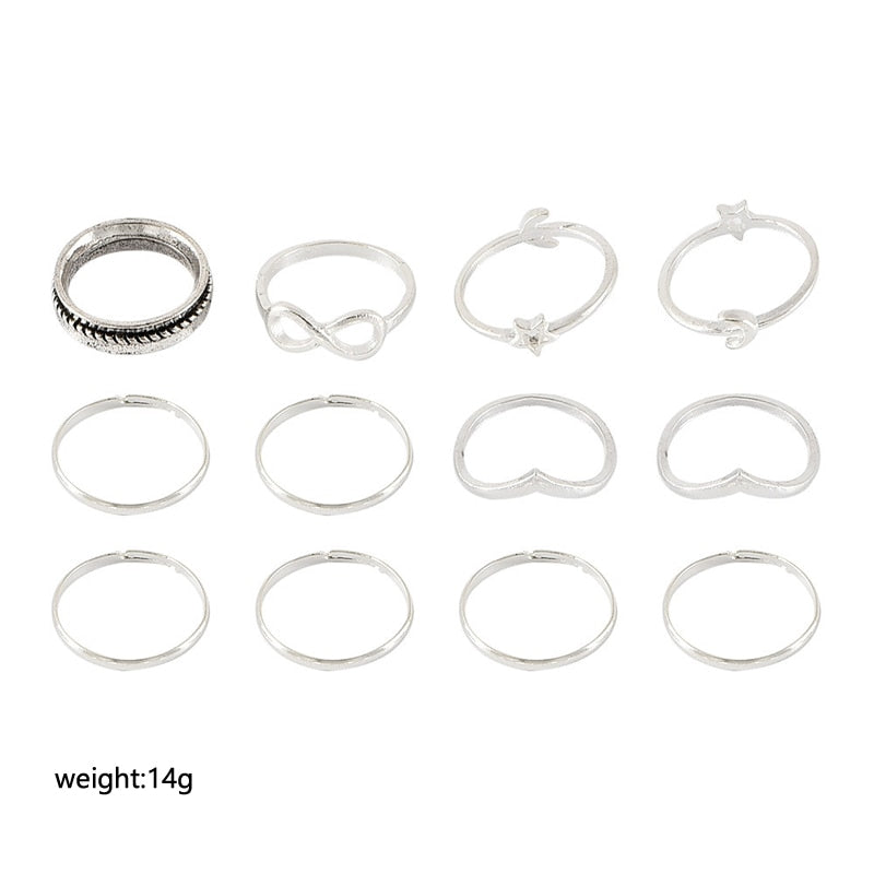12 Piece Moon Ring Sets