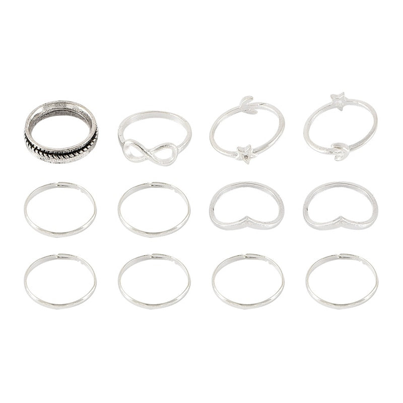 12pcs/sets Moon Ring Sets