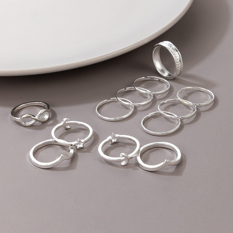 12 Piece Moon Ring Sets