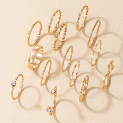 Tocona 8pcs/sets Hollow Out Rings for Women Charms Clear Crystal Stone Gold Chain Rings Bohemian