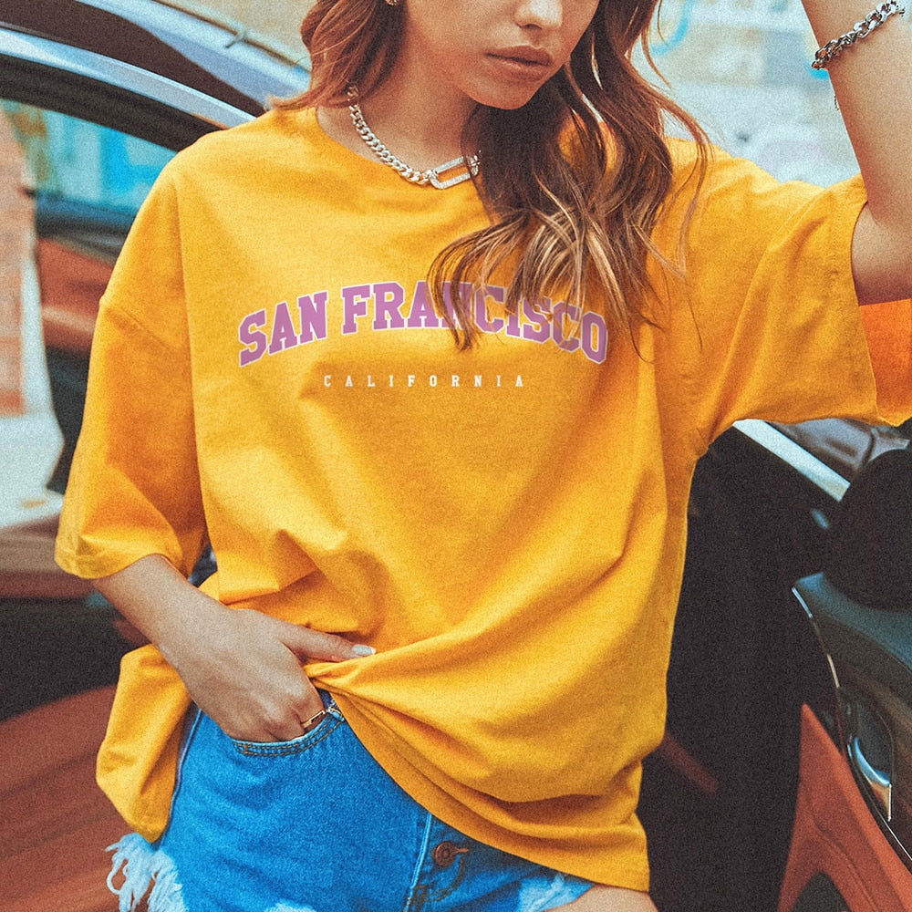 San Francisco Letter Graphic Drop Shoulder Longline T-shirt