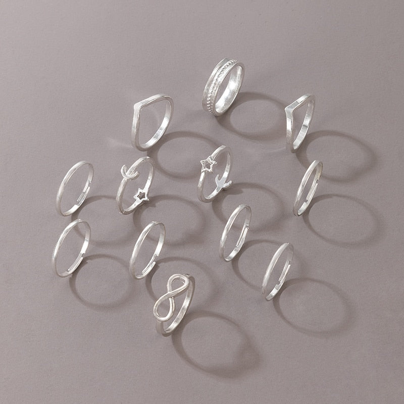 12 Piece Moon Ring Sets