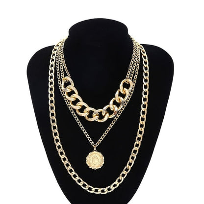 IngeSight.Z Punk Jewellery Multi Layer Curb Cuban Chunky Thick Portrait Choker Necklace Women