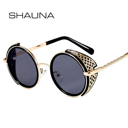 SHAUNA Retro Round Steampunk Sunglasses
