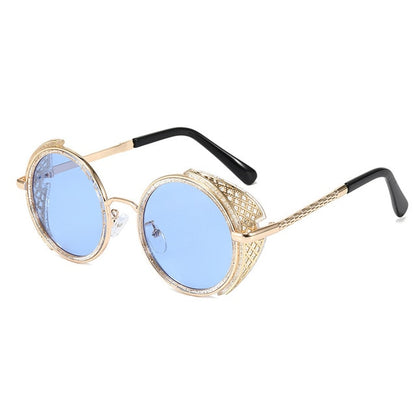 SHAUNA Retro Round Steampunk Sunglasses