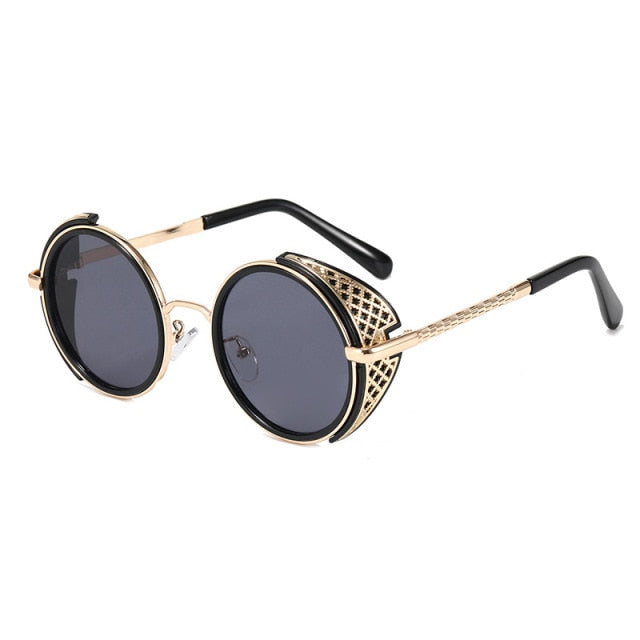 SHAUNA Retro Round Steampunk Sunglasses