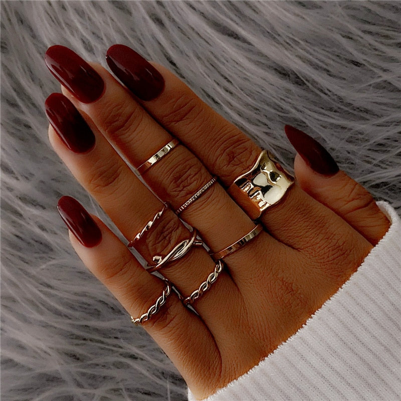 Punk Twist Joint Rings Set for Women Fashion Irregular Geometric Finger Ring Gold Silver Color Open Rings