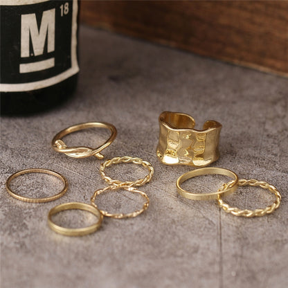 Punk Twist Joint Rings Set for Women Fashion Irregular Geometric Finger Ring Gold Silver Color Open Rings