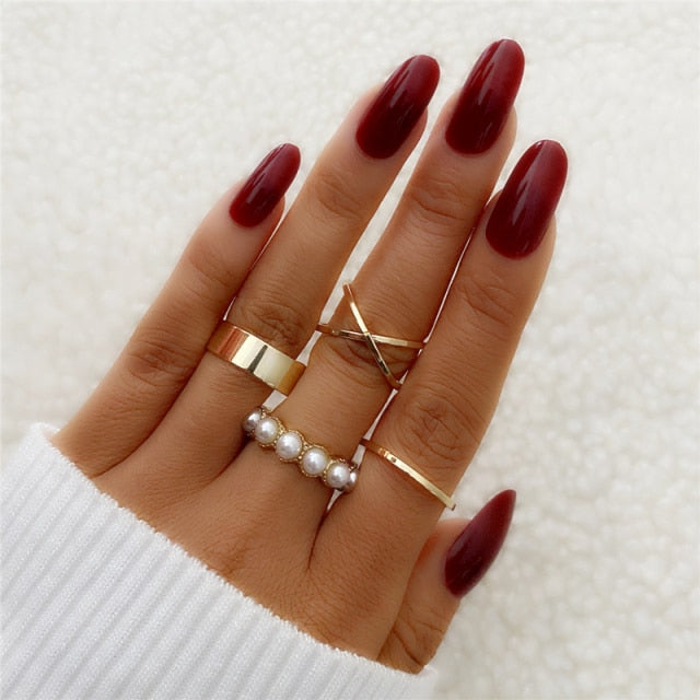 Punk Twist Joint Rings Set for Women Fashion Irregular Geometric Finger Ring Gold Silver Color Open Rings
